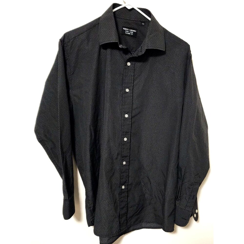 Alberto Cardinali Long Sleeve Wrinkle Free Men's Black Dress Shirt Size L